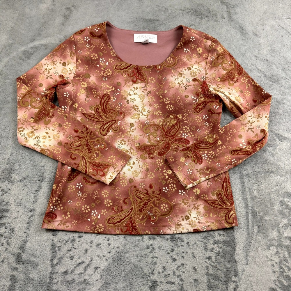 Vintage Annex Top Womens Size Small Paisley Mesh Whimsical Unique Long‎ Sleeve